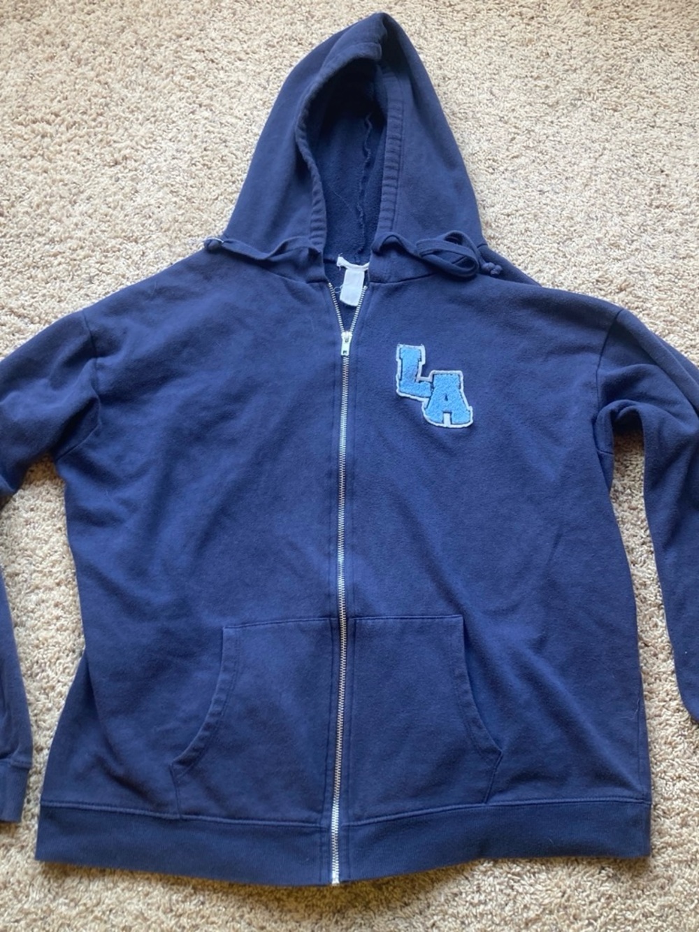 Source Unknown Navy Blue Kids Zip Hoodie with Light Blue LA Patch
